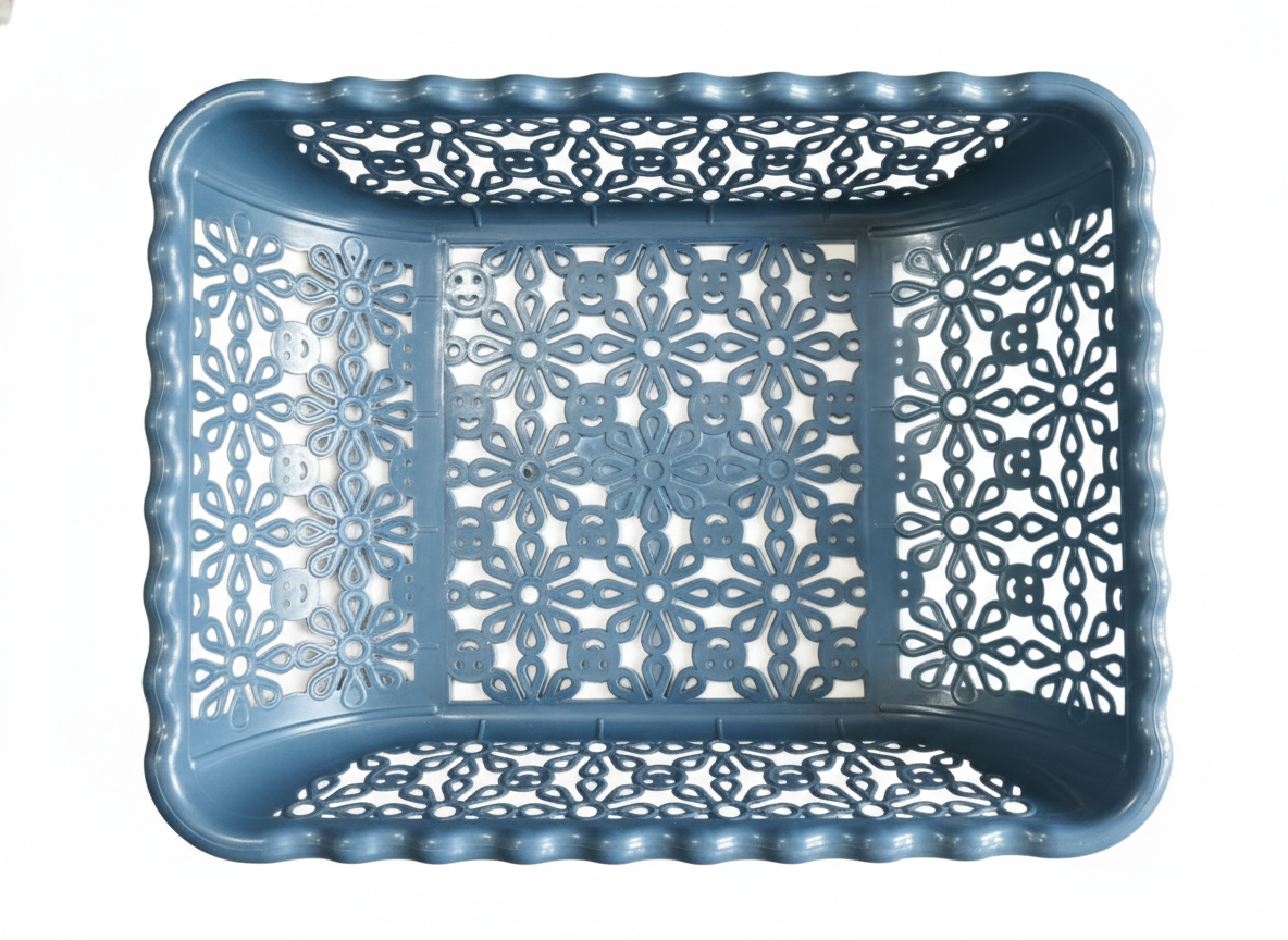 Plastic Storage Basket Organizer with Floral Cut Design