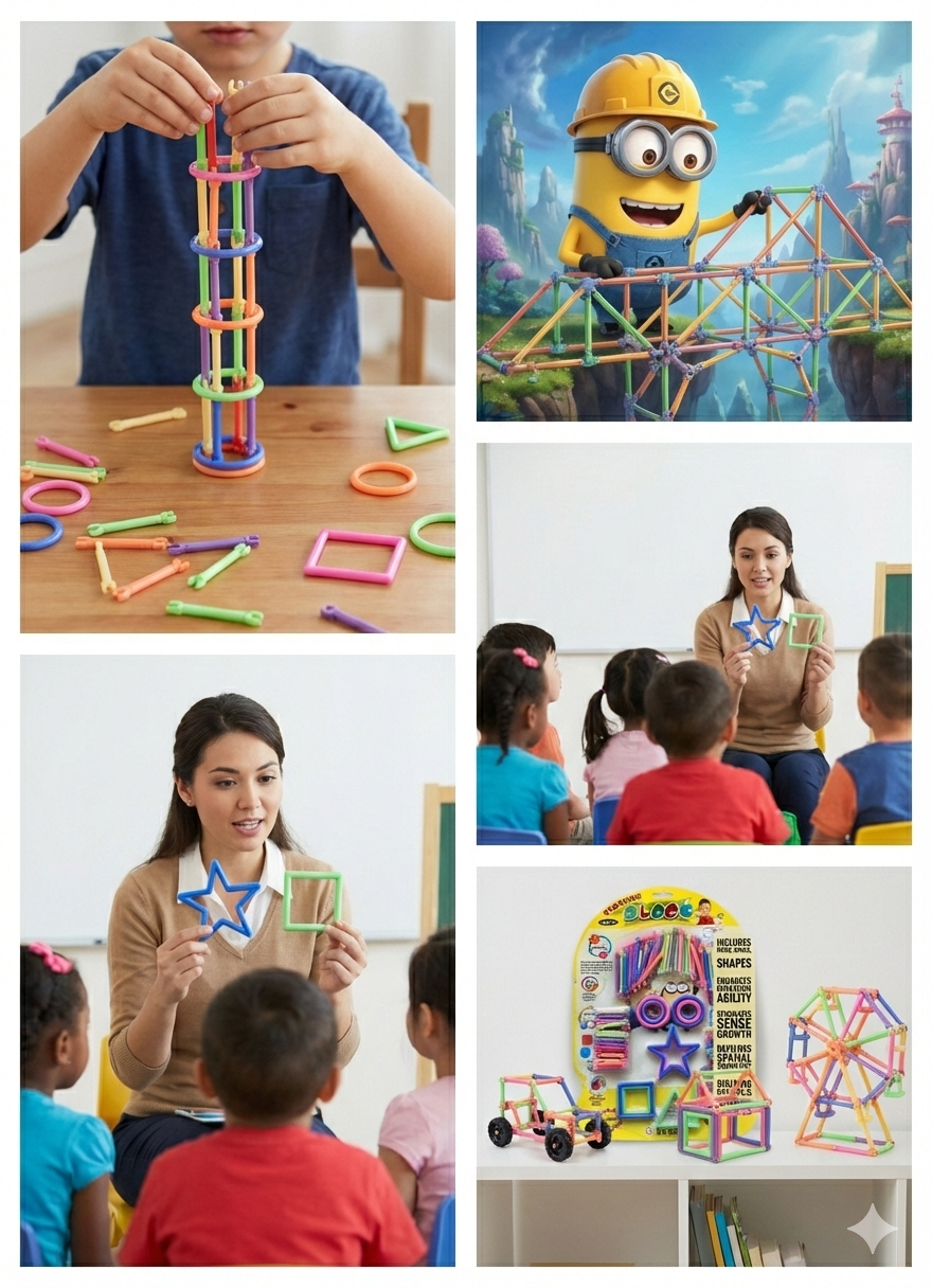 Creative Building Blocks Toy Set for Kids (Age 3+) | DIY Connector Sticks & Shapes Kit
