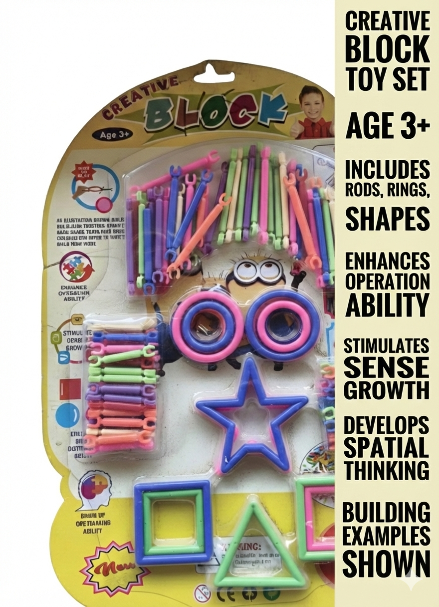 Creative Building Blocks Toy Set for Kids (Age 3+) | DIY Connector Sticks & Shapes Kit