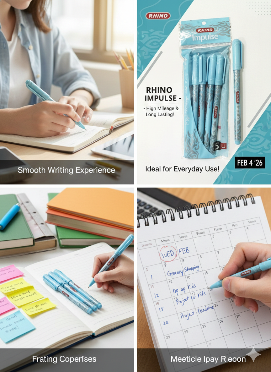 Rhino Impulse Ball Pens  Smooth Writing Ballpoint Pens Pack of 5