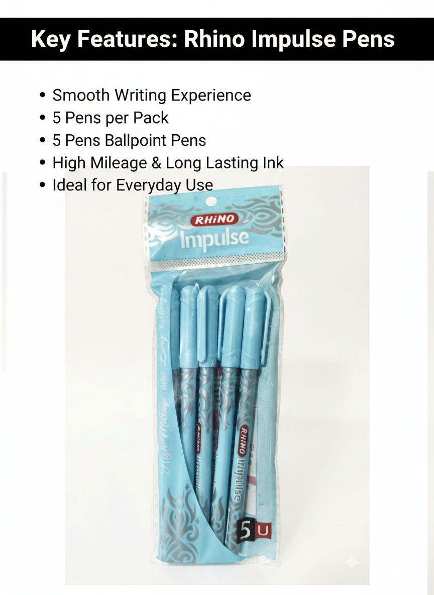 Rhino Impulse Ball Pens  Smooth Writing Ballpoint Pens Pack of 5