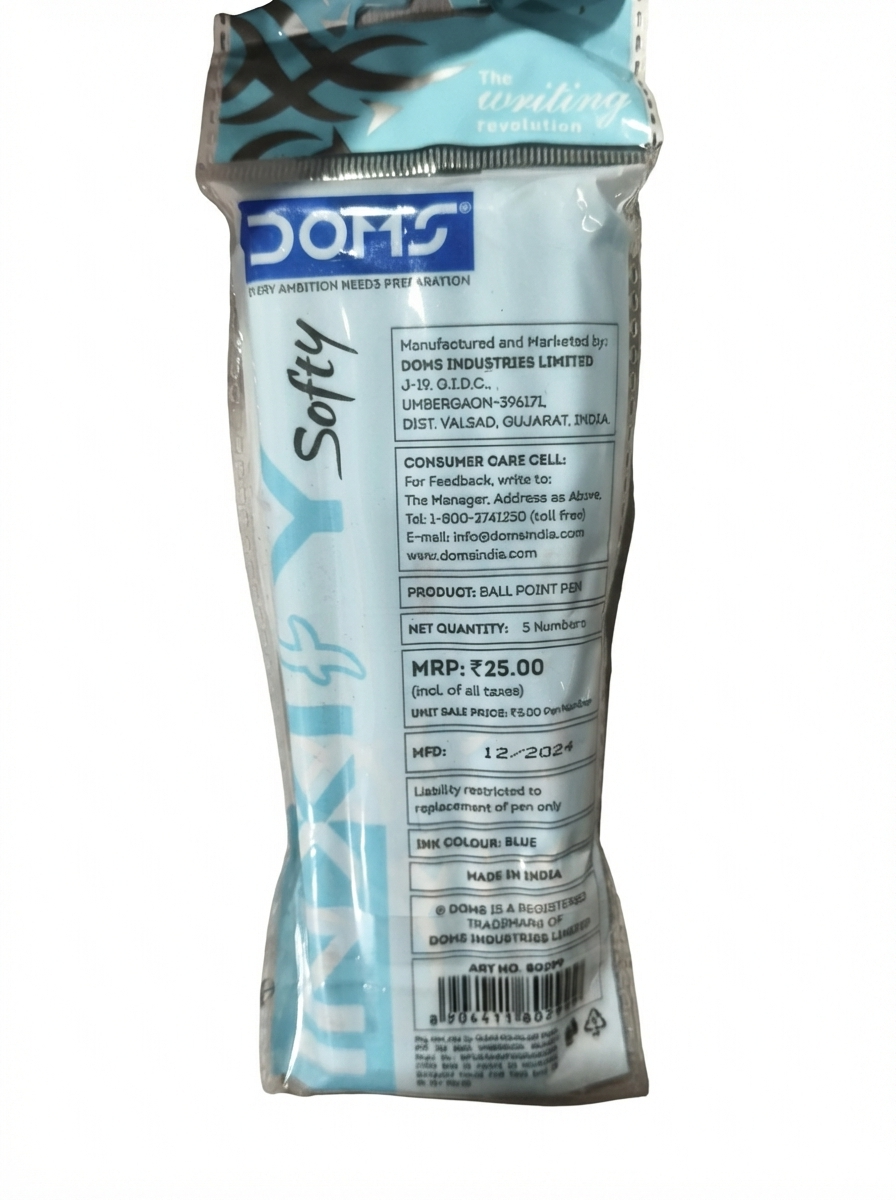 DOMS INXIFY 0.7mm Ball Pens Pack of 5 | Smooth Writing Blue Ink Pens