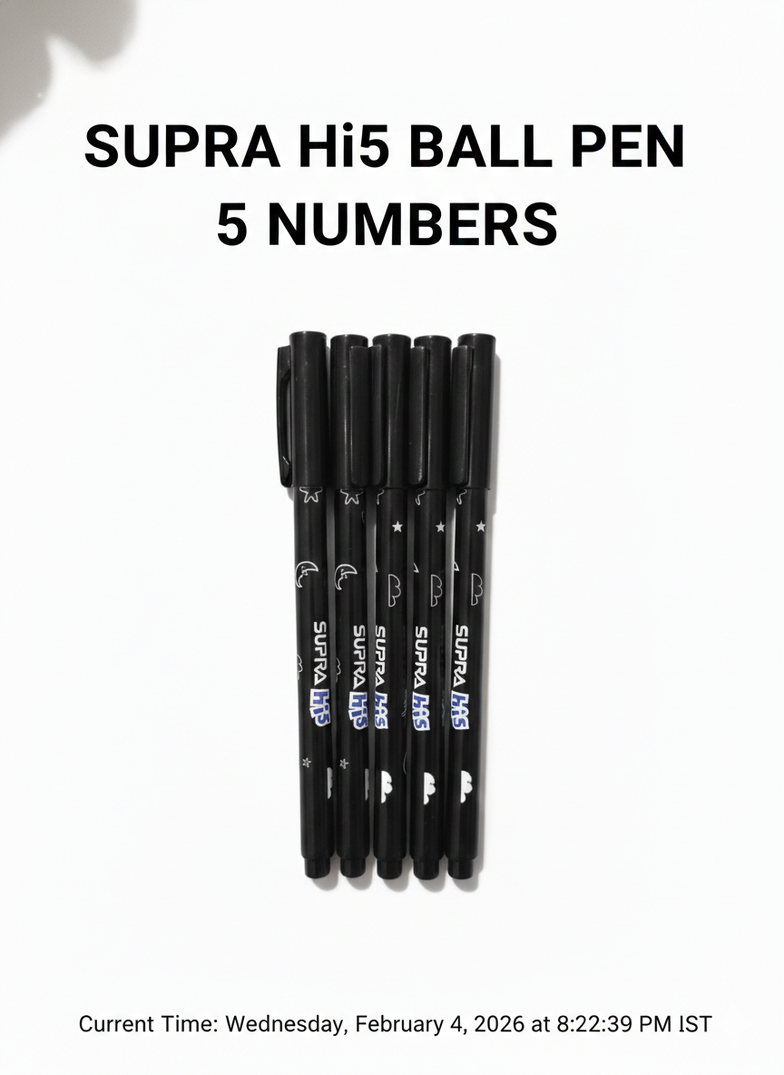 SUPRA Hi5 Ball Pens Pack of 5 | Smooth Writing Black Ink Pens