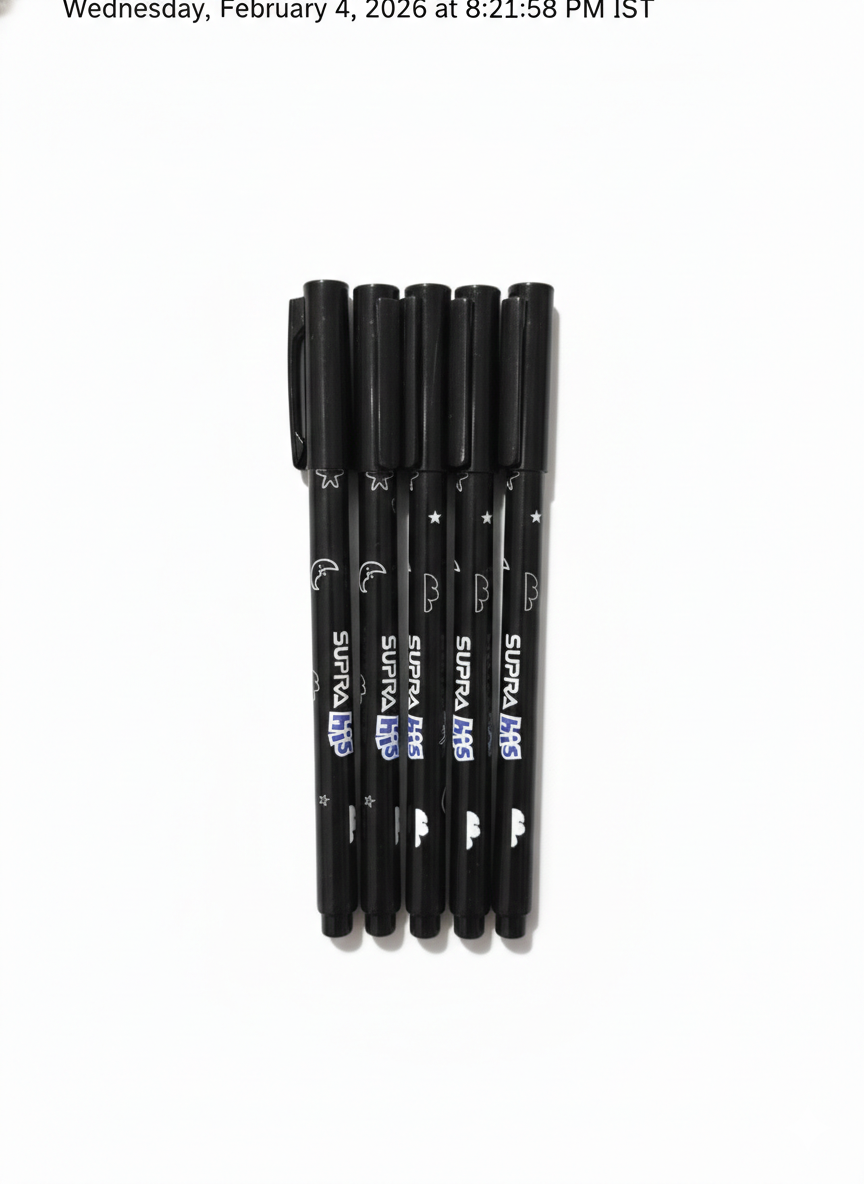SUPRA Hi5 Ball Pens Pack of 5 | Smooth Writing Black Ink Pens