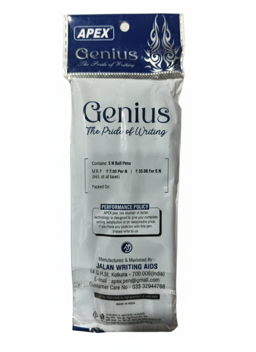 APEX Genius Ball Pen Smooth Writing Blue Ink Pens  Pack of 5