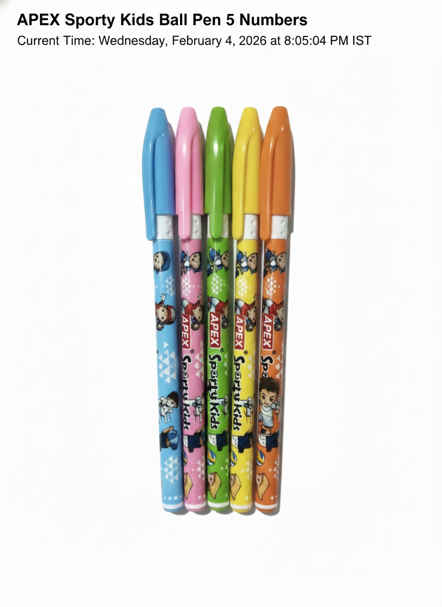 APEX Sporty Kids Ball Pen Cute Cartoon Design Pens  Pack of 5