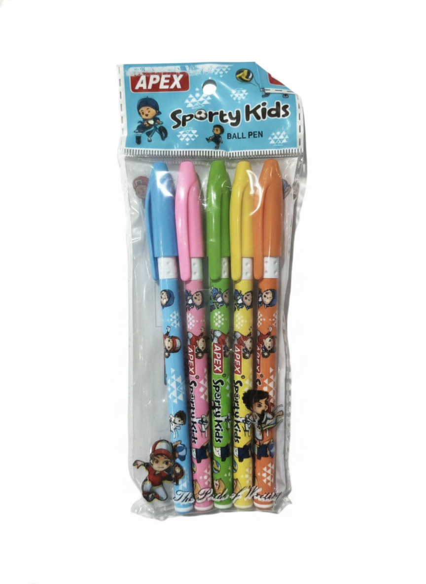 APEX Sporty Kids Ball Pen Cute Cartoon Design Pens  Pack of 5