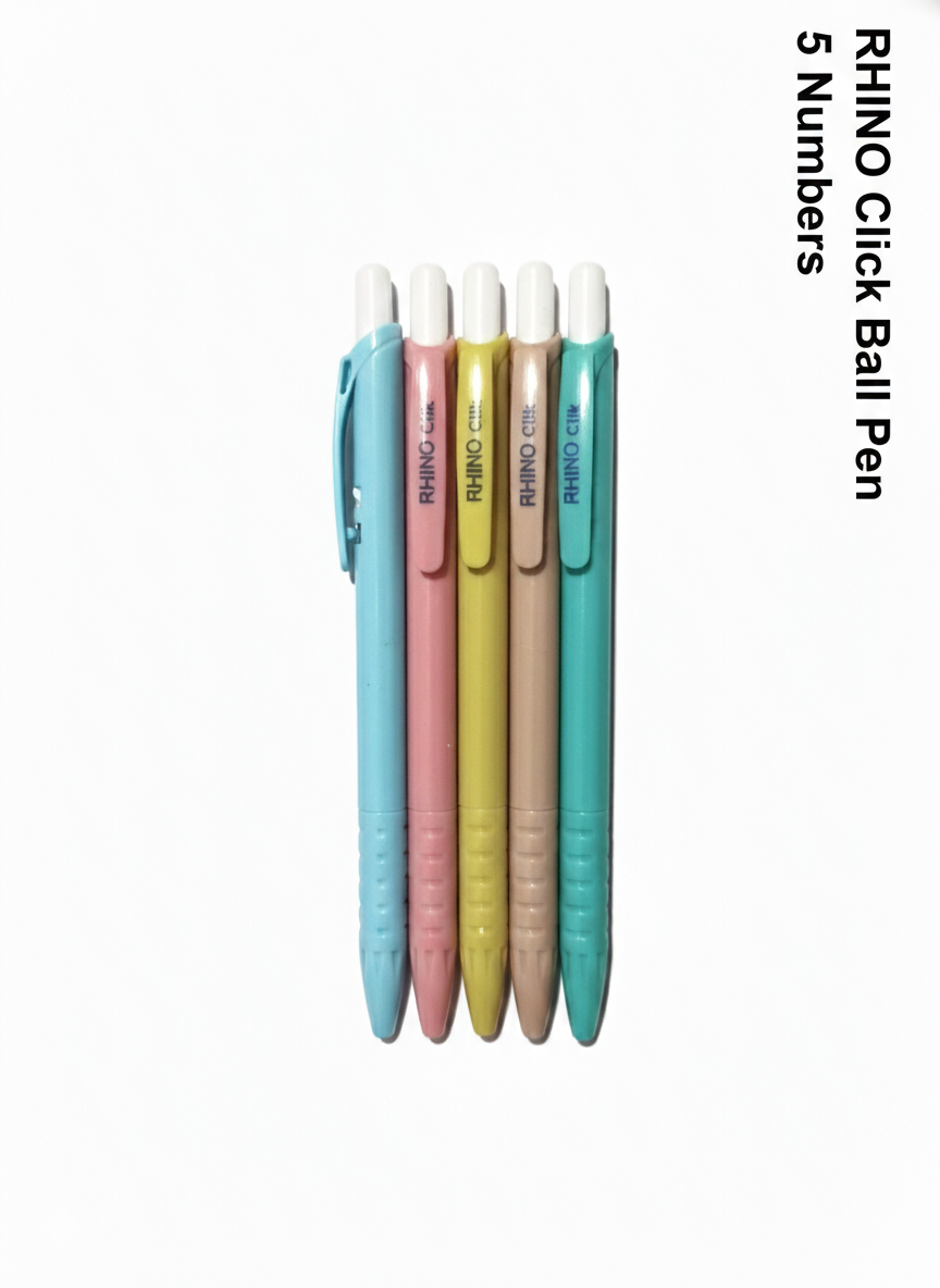 RHINO Click Ball Pen Smooth Writing Blue Ink Pens Pack of 5