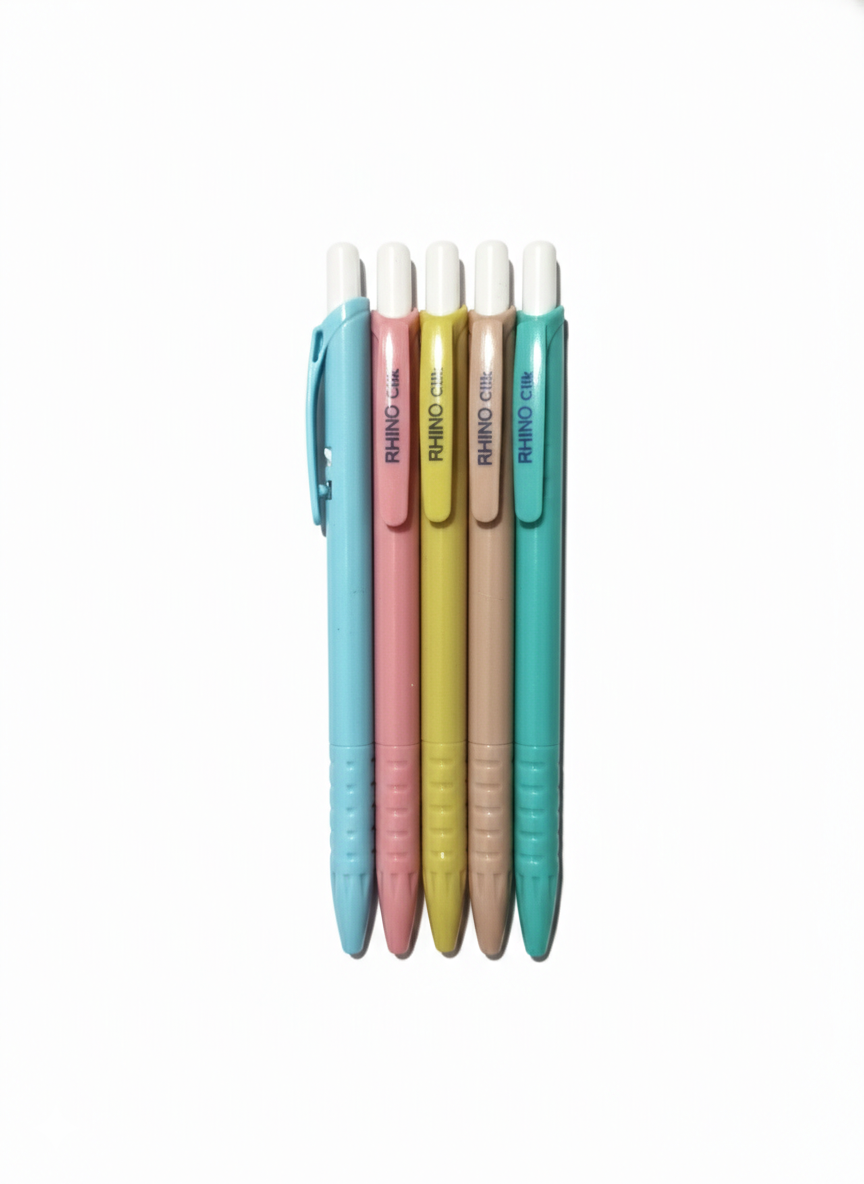 RHINO Click Ball Pen Smooth Writing Blue Ink Pens Pack of 5