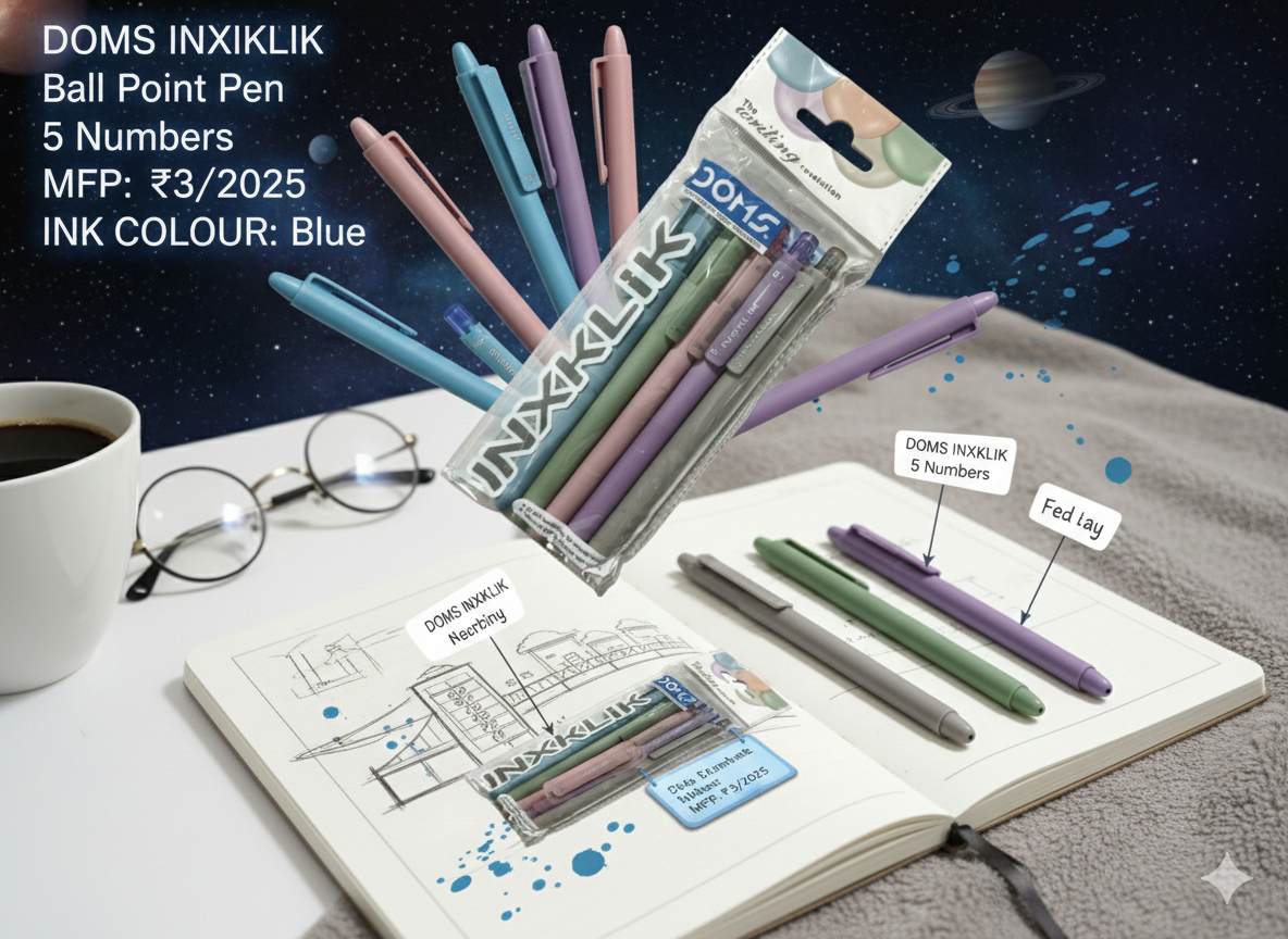 DOMS INXKLIK Ball Point Pen Smooth Writing Blue Ink Pens Pack of 5