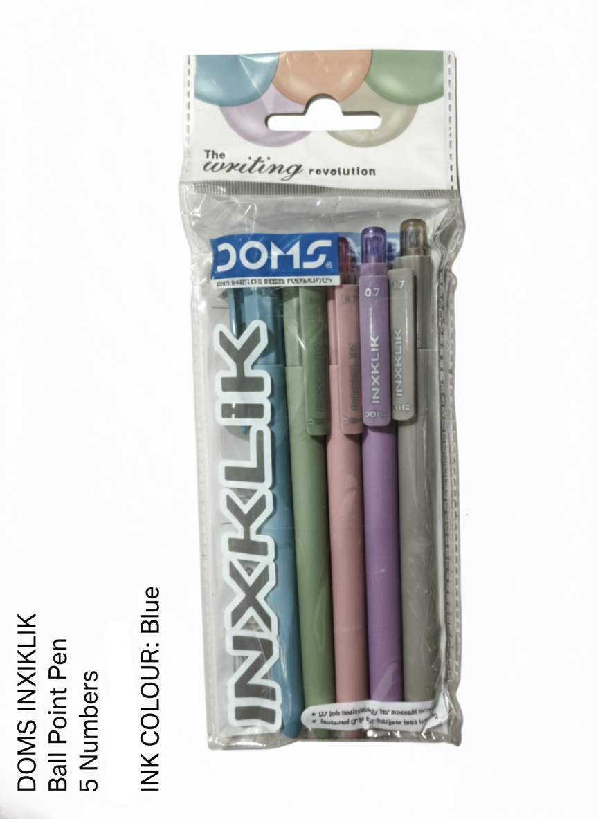 DOMS INXKLIK Ball Point Pen Smooth Writing Blue Ink Pens Pack of 5