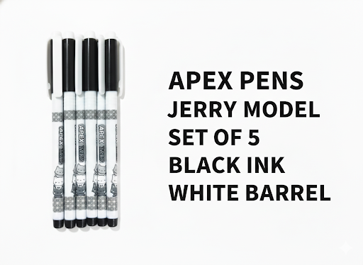 APEX Jerry Ball Pen Pack of 5 | Smooth Writing Black Ink Pens