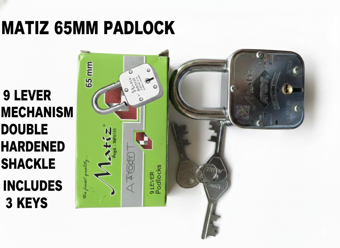 Matiz 65mm Heavy Duty Padlock with 3 Keys | 9 Lever Double Lock Mechanism