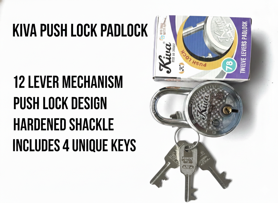 Kiva 12 Lever Push Lock Padlock with 4 Keys | Heavy Duty Round Security Lock with Hardened Steel Shackle
