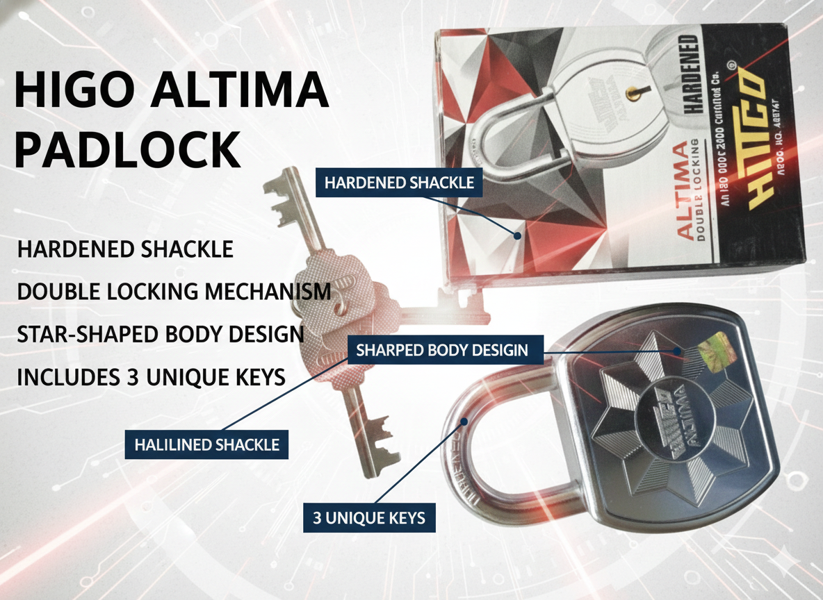 HIGO Altima Heavy Duty Padlock with 3 Keys | Double Locking Mechanism