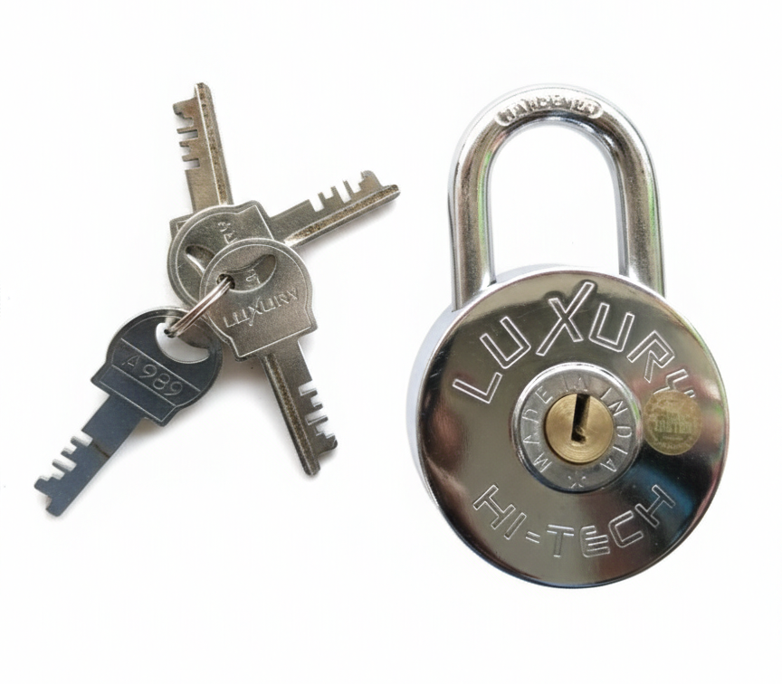 Luxury Hi-Tech 9 Lever Round Padlock with 3 Keys | Chrome Plated Zinc Body Lock with Hardened Steel Shackle