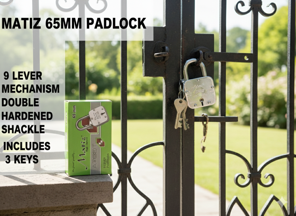 Matiz 65mm Heavy Duty Padlock with 3 Keys | 9 Lever Double Lock Mechanism