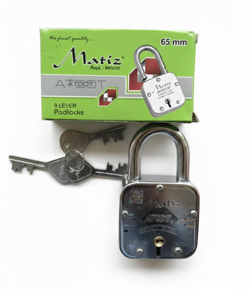 Matiz 65mm Heavy Duty Padlock with 3 Keys | 9 Lever Double Lock Mechanism