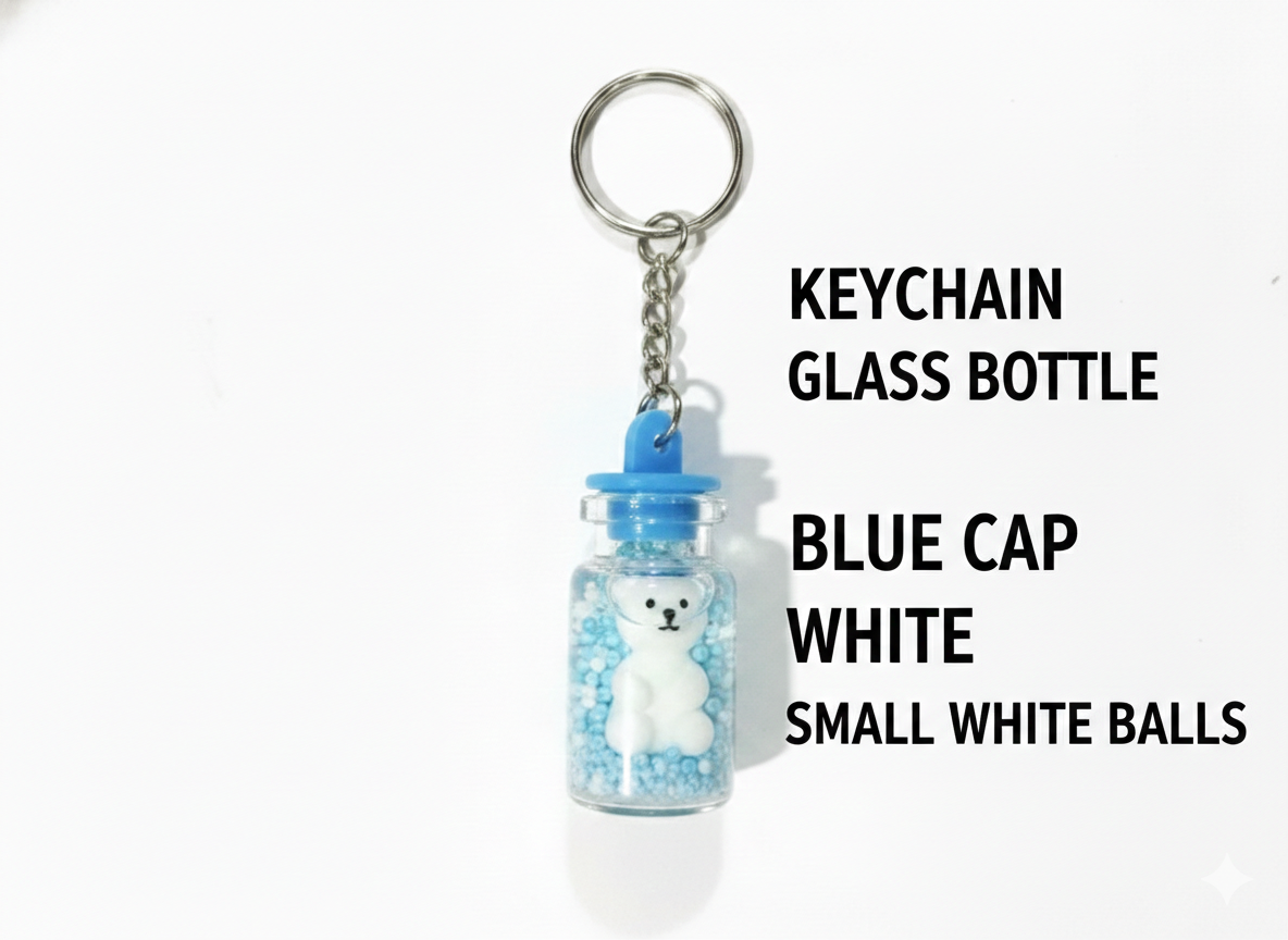Cute Glass Bottle Keychain with Bear