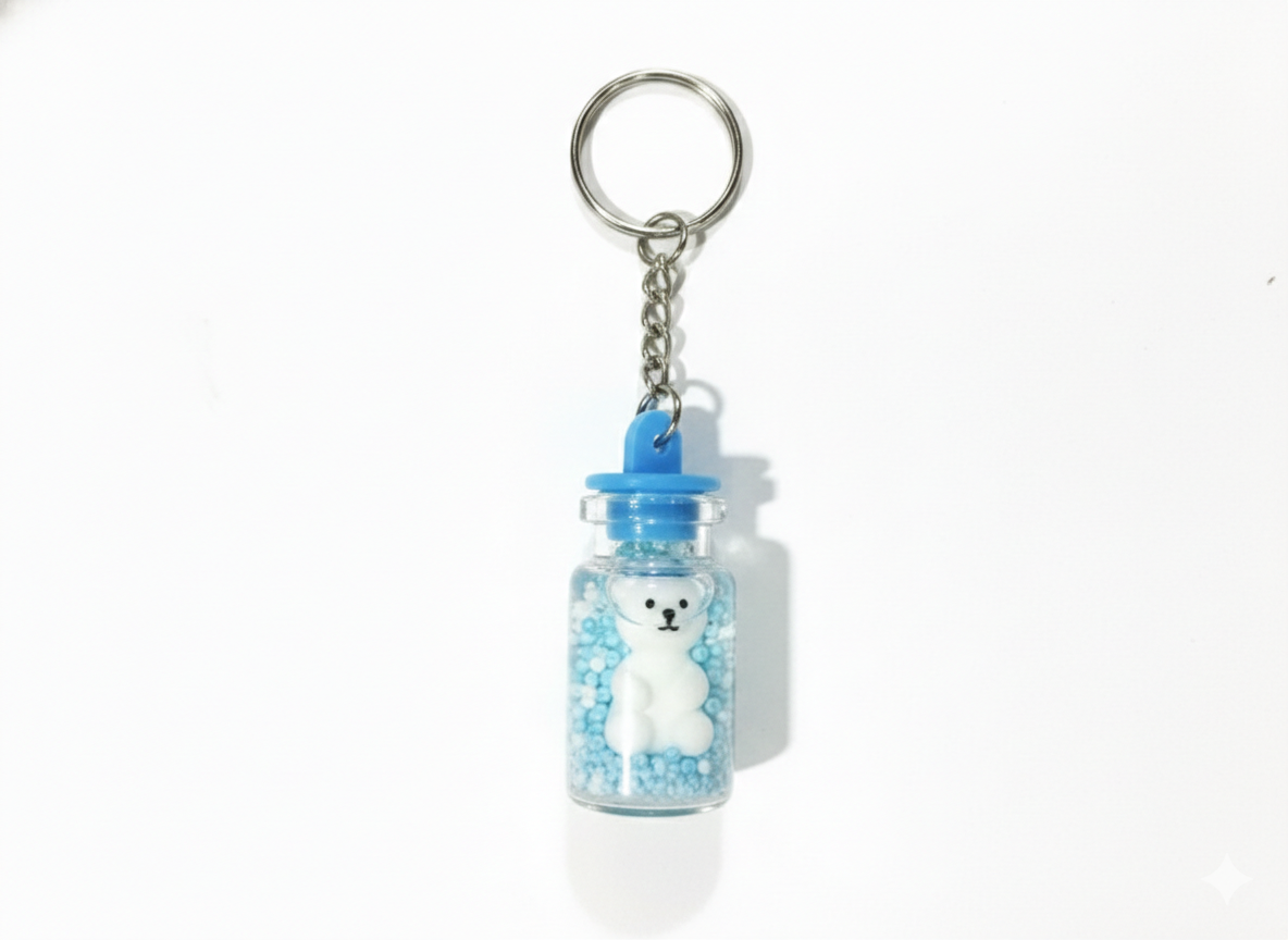 Cute Glass Bottle Keychain with Bear