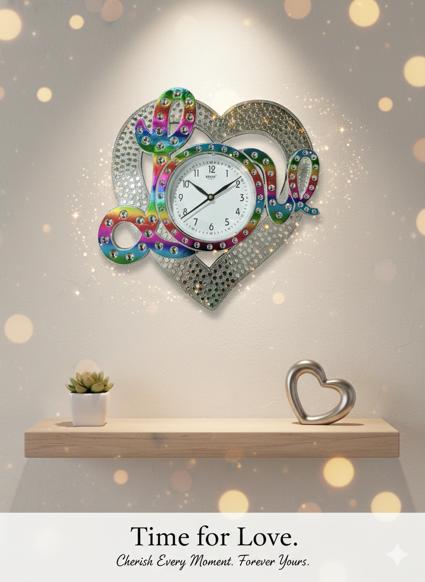 KRUPA Luxury Rainbow Love Wall Clock with Crystal Stones