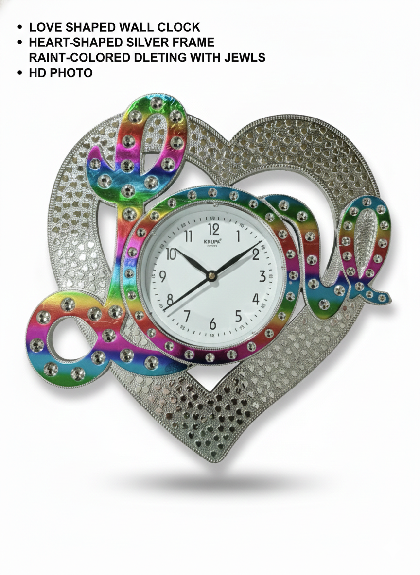 KRUPA Luxury Rainbow Love Wall Clock with Crystal Stones