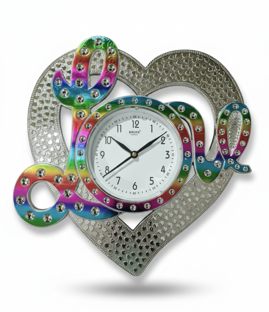 KRUPA Luxury Rainbow Love Wall Clock with Crystal Stones
