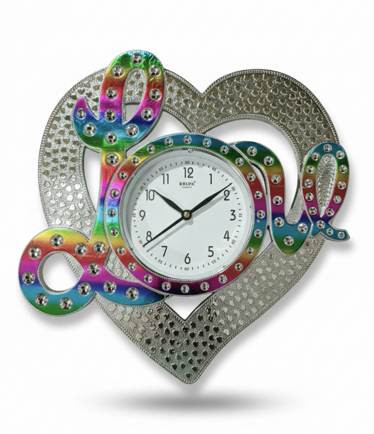 KRUPA Luxury Rainbow Love Wall Clock with Crystal Stones