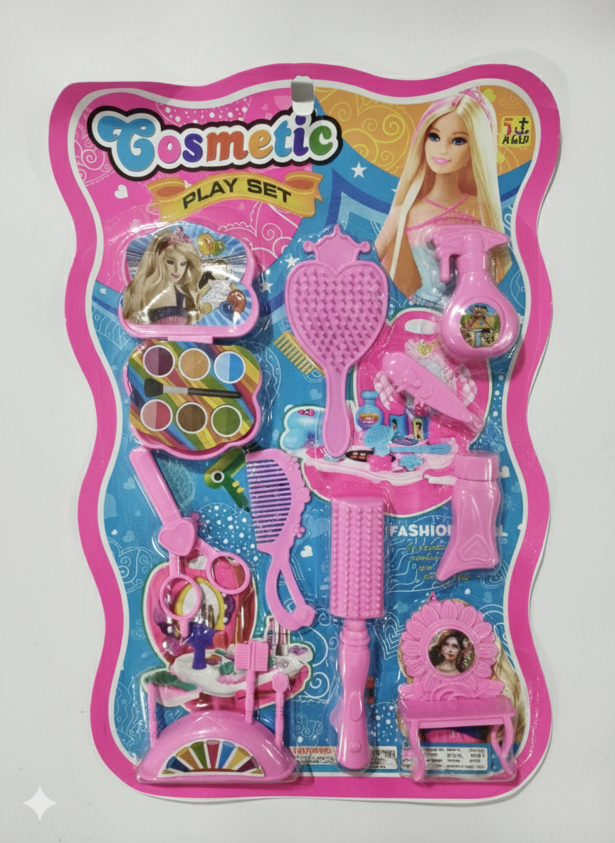 Kids Cosmetic Play Set Toy for Girls | Pretend Makeup Kit with Mirror, Hair Brush & Accessories