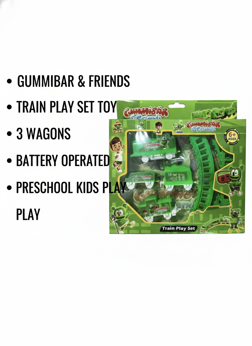 Gummibar & Friends Train Play Set Toy | Battery Operated Toy Train with Track & 3 Wagons