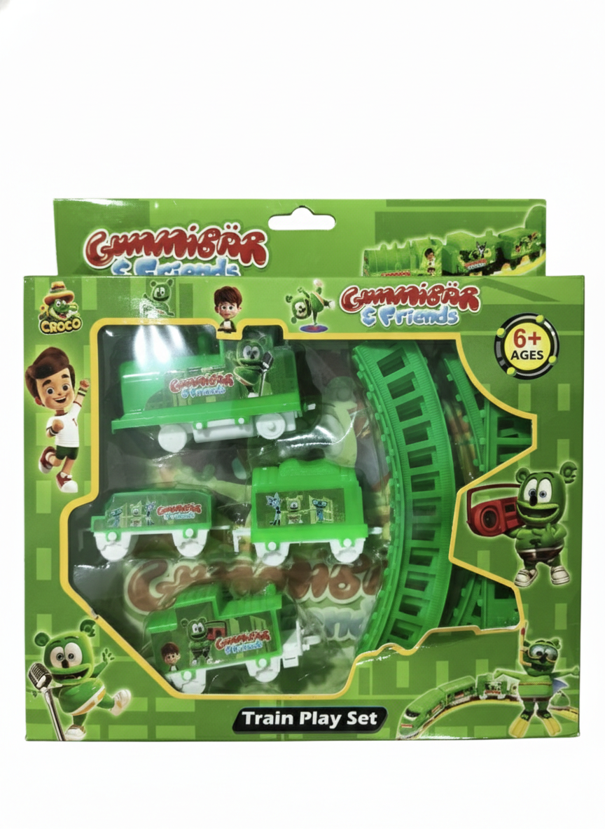 Gummibar & Friends Train Play Set Toy | Battery Operated Toy Train with Track & 3 Wagons