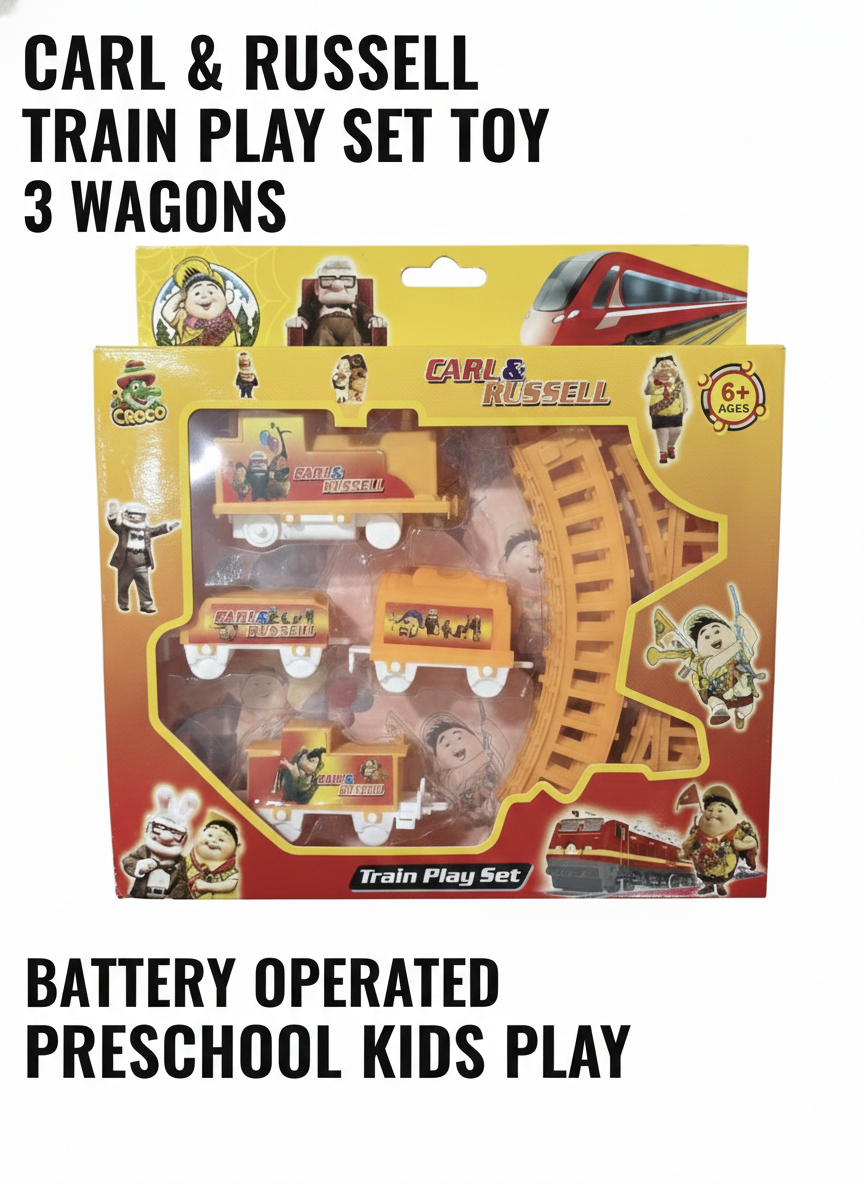 Carl & Russell Train Play Set Toy | Battery Operated Train with Track & 3 Wagons