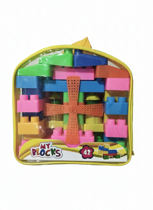 My Blocks Building Toy Set 42 Pieces | Colorful Plastic Construction Blocks with Storage Bag