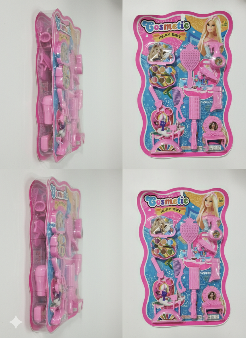 Kids Cosmetic Play Set Toy for Girls | Pretend Makeup Kit with Mirror, Hair Brush & Accessories