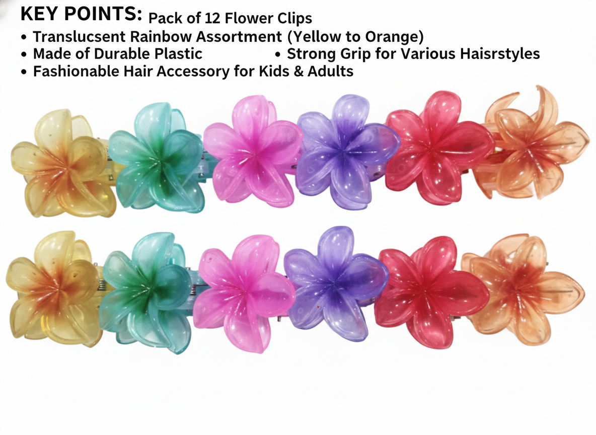 Colorful Flower Hair Claw Clips for Women & Girls 12 PEICE