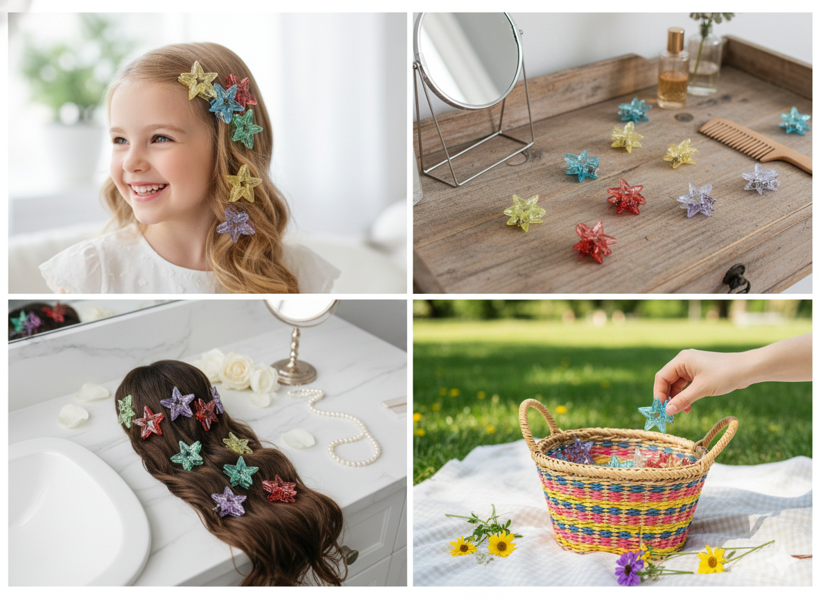 Cute Plastic Floral Hair Clamps Set 12 PEICE