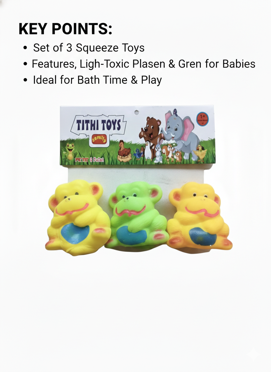 Baby Squeeze Toy Set (3 Pieces) | Soft Rubber Animal Toys for Toddlers