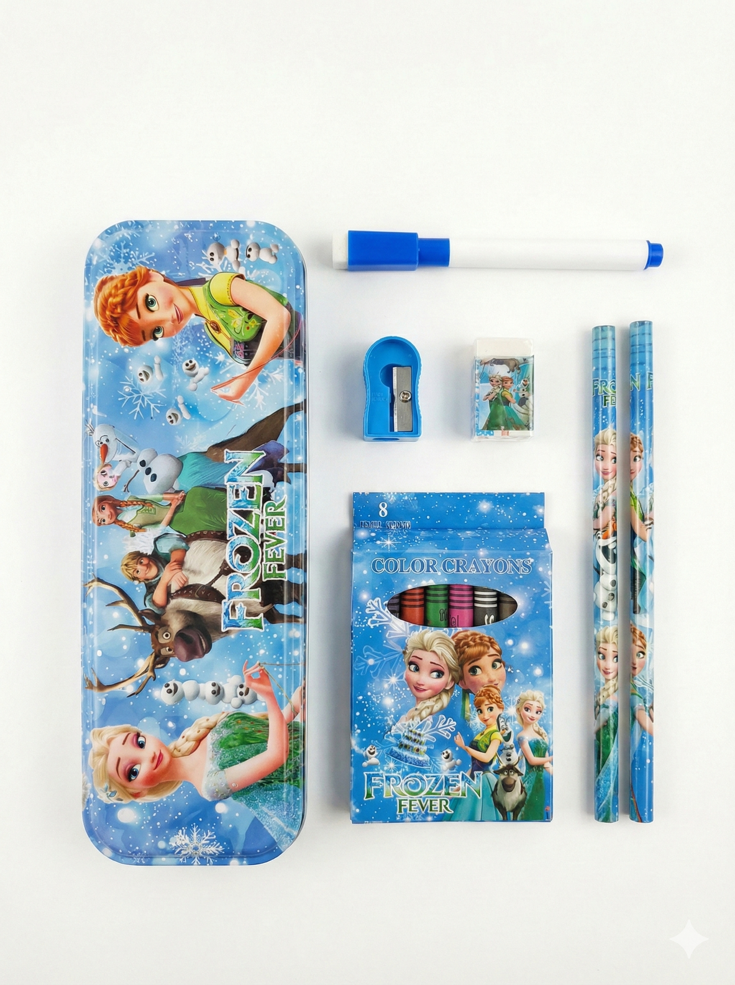 Frozen Fever Kids Stationery Set with Notebook, Pencil, Eraser, Sharpener & 8 Color Crayons