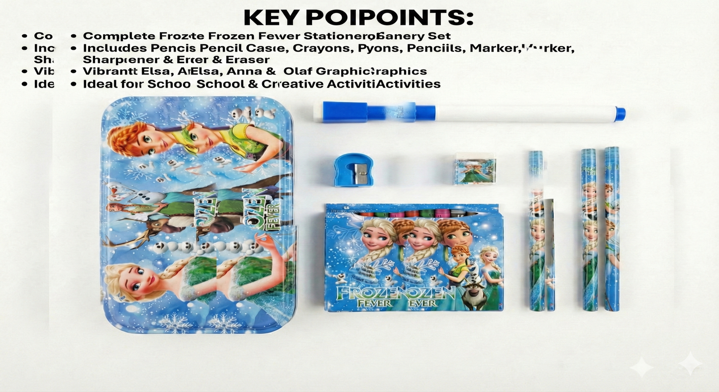 Frozen Fever Kids Stationery Set with Notebook, Pencil, Eraser, Sharpener & 8 Color Crayons