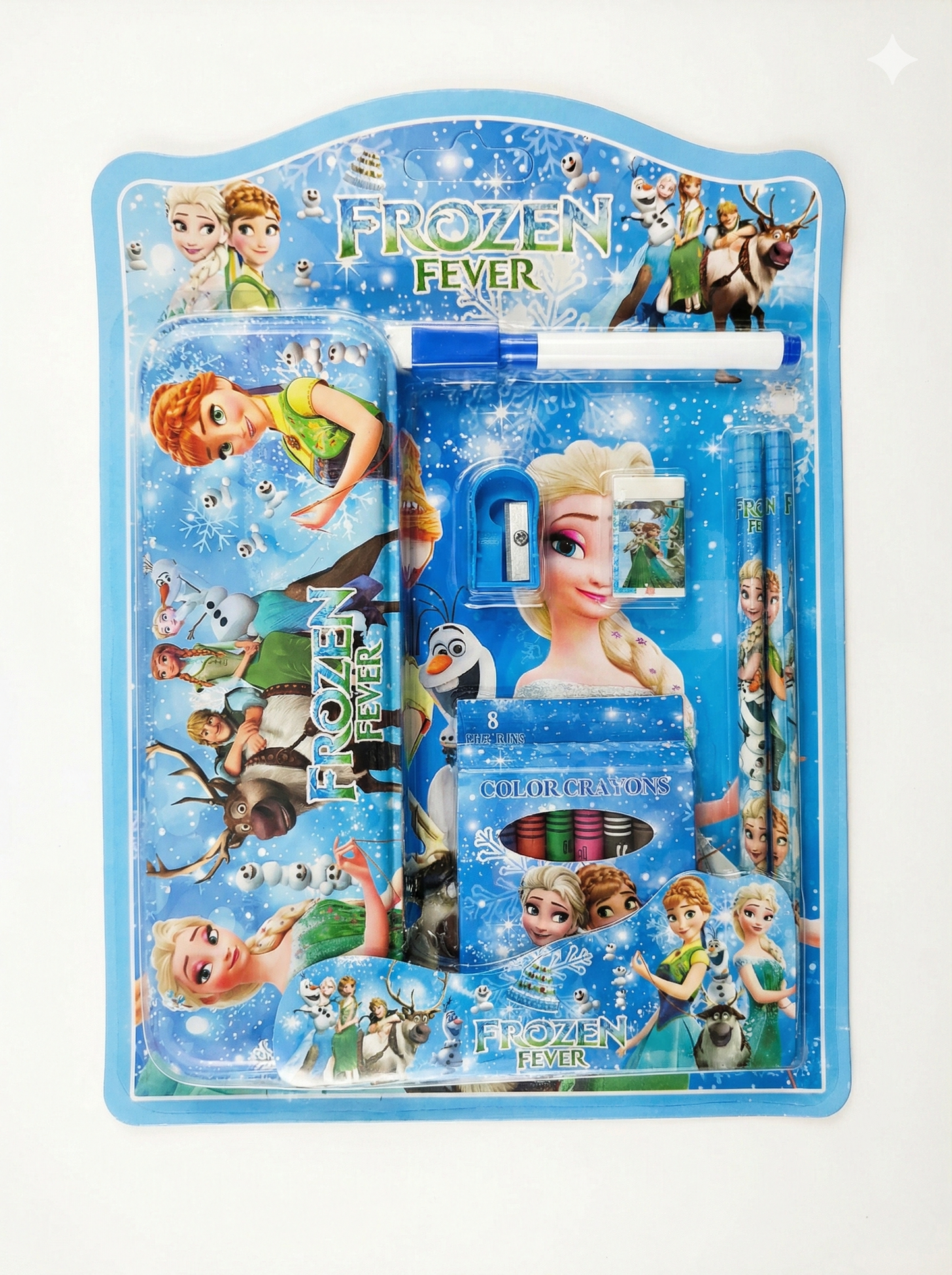 Frozen Fever Kids Stationery Set with Notebook, Pencil, Eraser, Sharpener & 8 Color Crayons