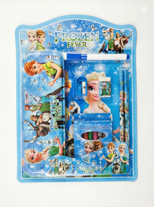 Frozen Fever Kids Stationery Set with Notebook, Pencil, Eraser, Sharpener & 8 Color Crayons