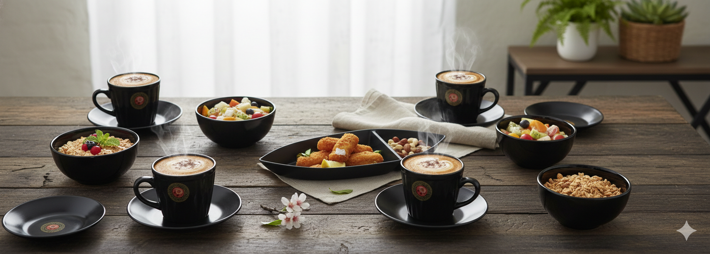 Welcome Black 11-Piece Tea & Coffee Cup Set with Serving Tray
