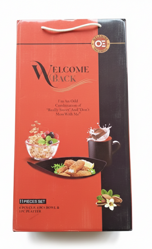 11 PCS Melamine Dinner Set | 6 Cups, 4 Bowls & 1 Serving Platter | Unbreakable Dinnerware Set | Stylish Kitchen & Dining Set for Home & Gifting