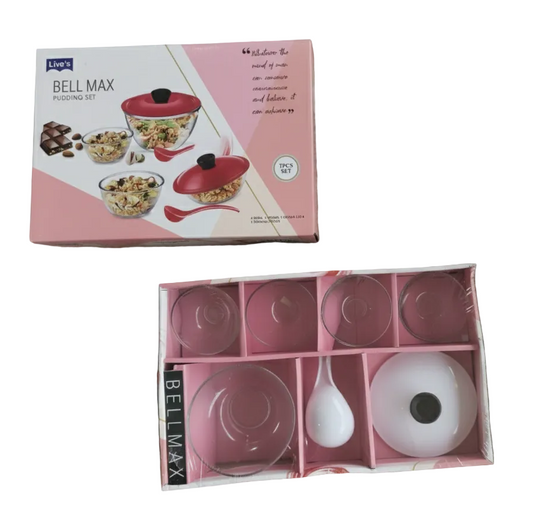Glass Bowl Set with Lid & Spoon (6 PCS) | 4 Transparent Glass Bowls + 1 White Lid + 1 Spoon | Kitchen Serving & Storage Set for Home