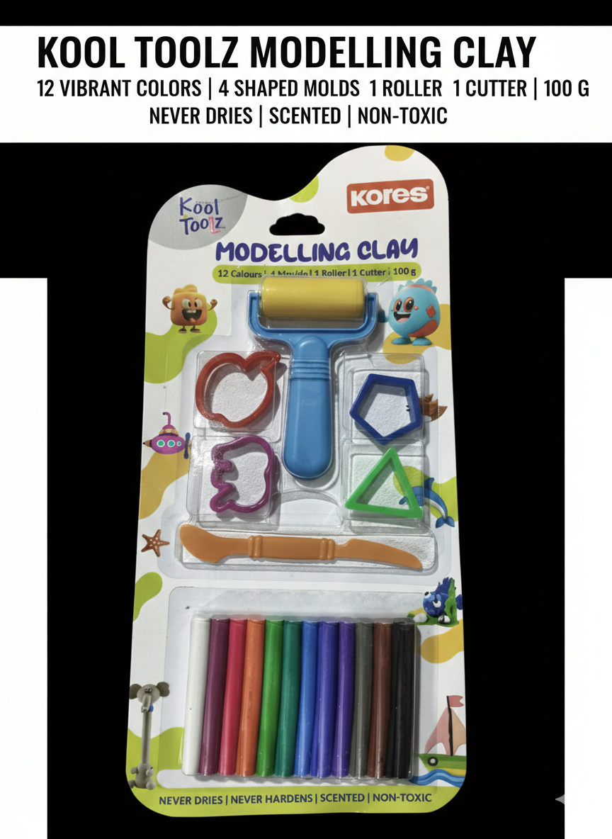 Kool Toolz Modelling Clay Set for Kids | 12 Colors Clay with Molds, Roller & Cutter