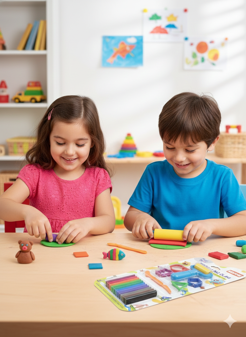 Kool Toolz Modelling Clay Set for Kids | 12 Colors Clay with Molds, Roller & Cutter