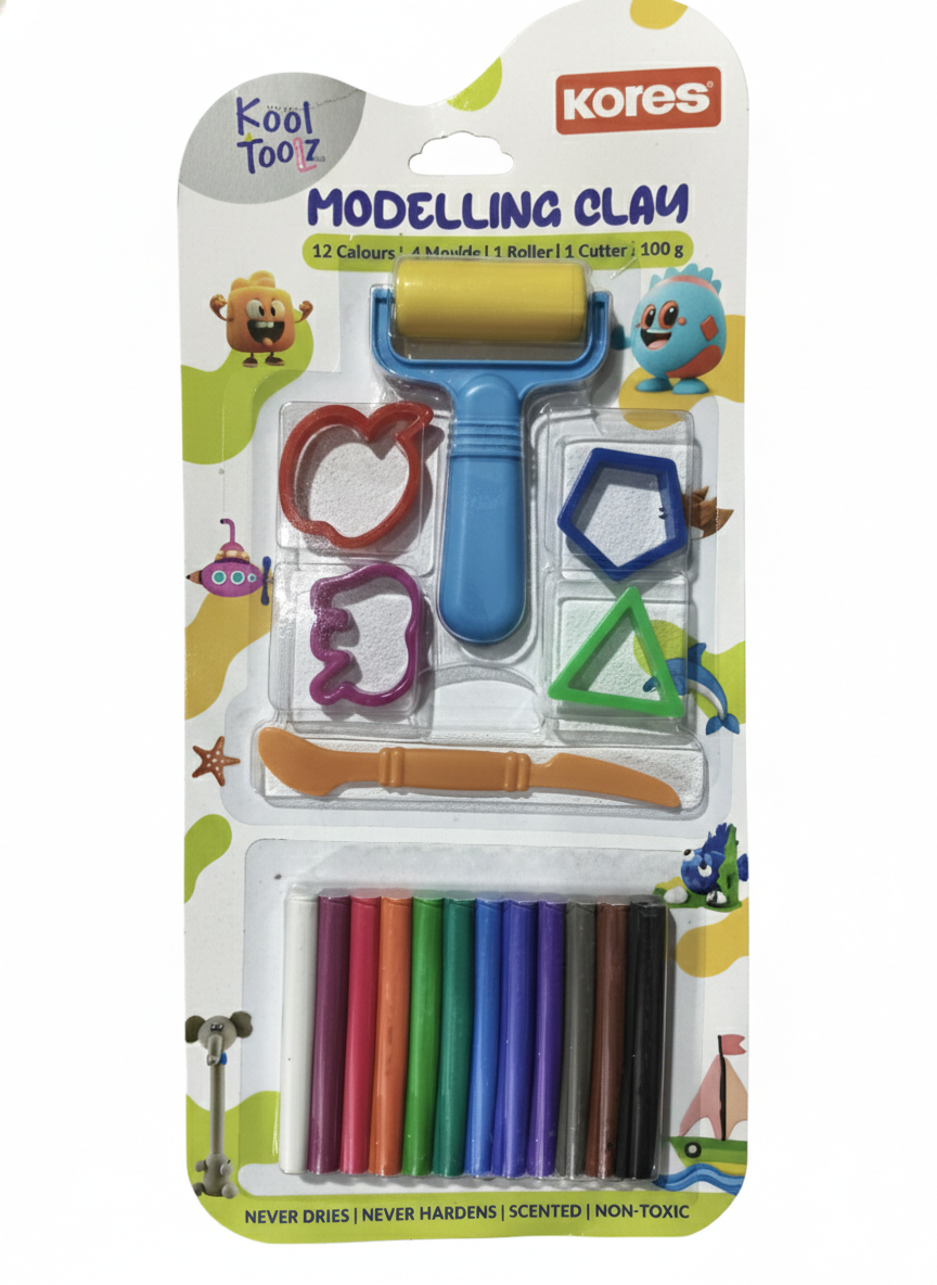 Kool Toolz Modelling Clay Set for Kids | 12 Colors Clay with Molds, Roller & Cutter