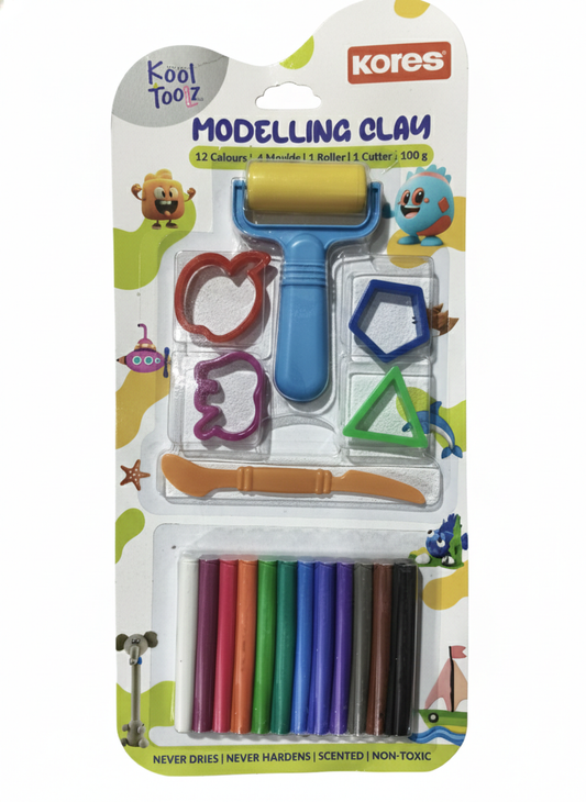 Kool Toolz Modelling Clay Set for Kids | 12 Colors Clay with Molds, Roller & Cutter