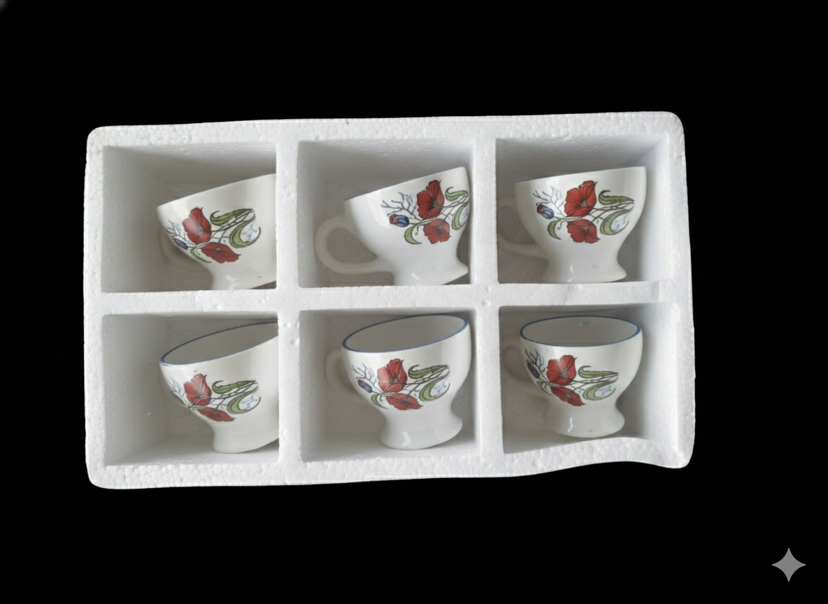 Fine China Tea Cup Set (6 Pieces) | Hand-Painted Floral Ceramic Cups for Tea & Coffee