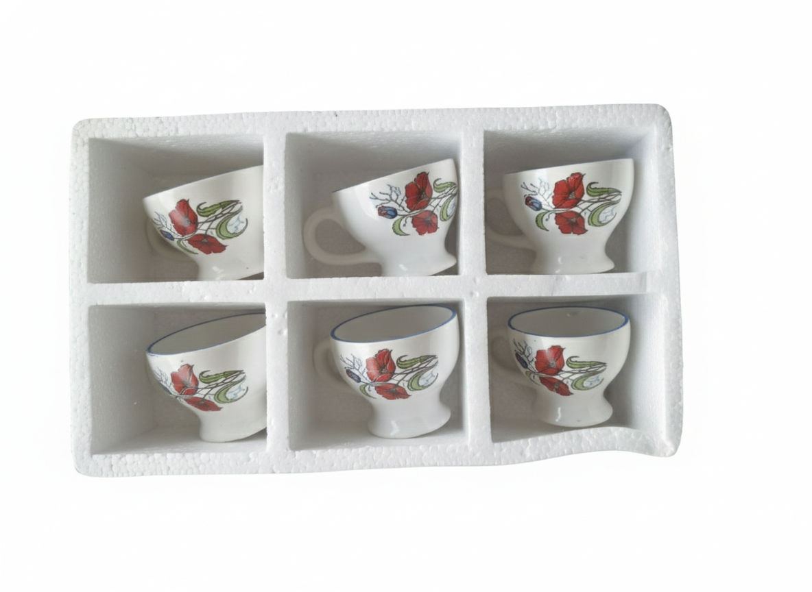 Fine China Tea Cup Set (6 Pieces) | Hand-Painted Floral Ceramic Cups for Tea & Coffee